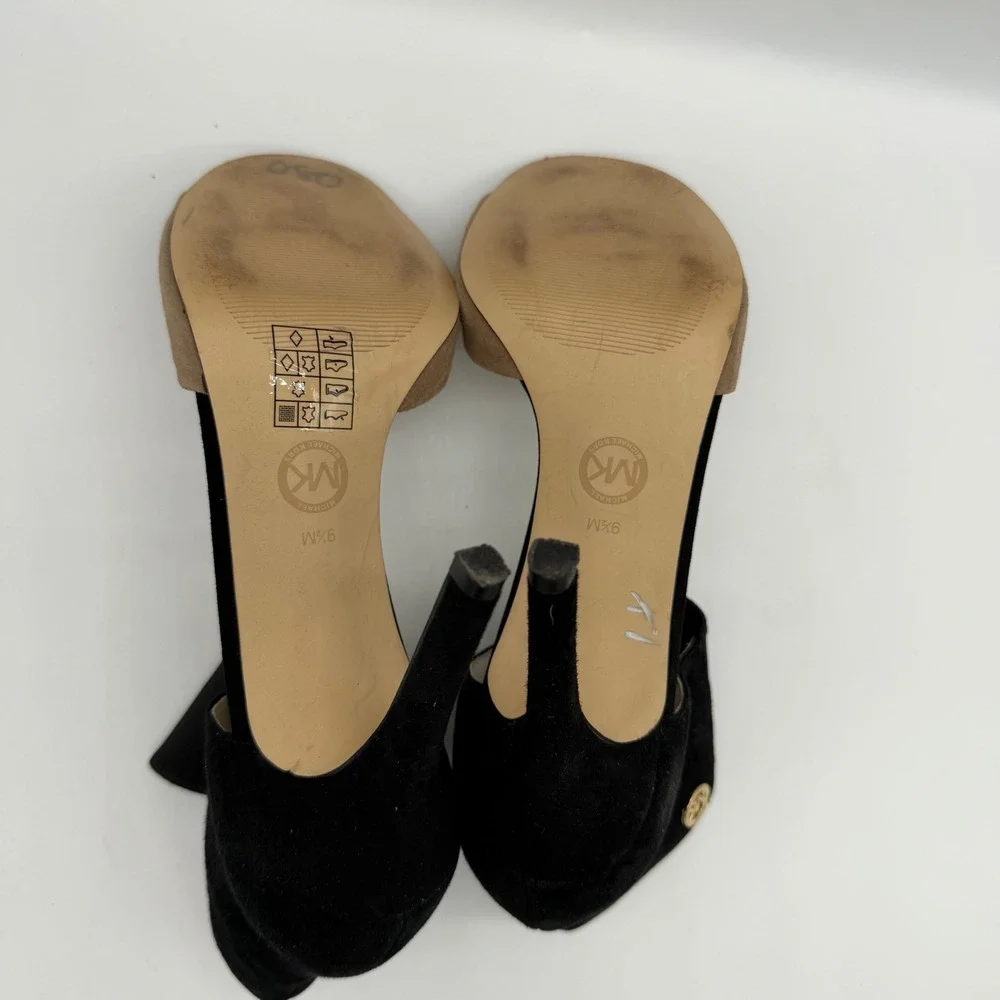 Michael Kors Sivian Black Tan Suede Ankle Strap d'Orsay Bootie Heels Womens 9.5M